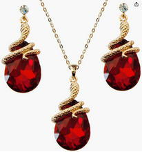 Load image into Gallery viewer, 18K Gold Plated Serpentine Crystal Drop Pendant (matching pendant and earrings)