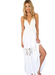 White Cotton Halter Maxi Dress
