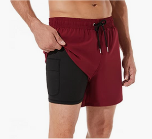 Quick Dry 5 inch Inseam Beach Shorts with Compression Liner and Zipper Pocket