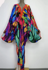 V Neck Silk Kimono with Batwing Sleeve