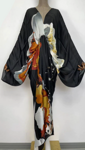 V Neck Silk Kimono with Batwing Sleeve
