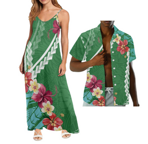 Matching His and Hers Polynesian Print Dress and Shirt