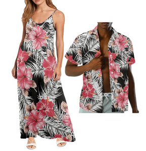 Matching His and Hers Polynesian Print Dress and Shirt