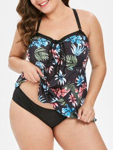 Women Plus Size 5XL Tropical Print Swim Set