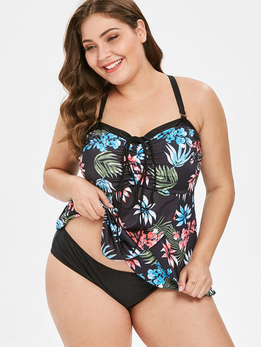 Women Plus Size 5XL Tropical Print Swim Set