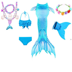 Gift Set - Mermaid Tail Girls Swimsuit with Jewelry and Fins