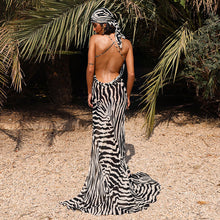 Load image into Gallery viewer, Sheer Zebra Print Backless High Slit Sun Dress