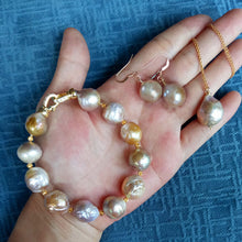 Load image into Gallery viewer, 14K Gold Baroque Pearl Earrings/Necklace/Bracelet Three Piece Set