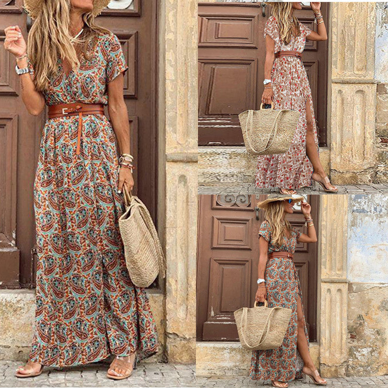Casual V Neck Boho Chic Maxi Dress with Belt Lizzie Lahaina Couture Swimwear Made In Maui Casual V Neck Boho Chic Maxi Dress with Belt Lizzie Lahaina Couture Swimwear Made In Maui