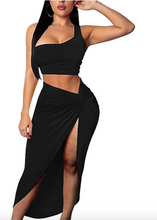 Load image into Gallery viewer, One Shoulder Long Slit Skirt 2 Pieces Dress