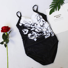 Load image into Gallery viewer, Women&#39;s Black and White Floral Print Monokini (Plus Sizes)