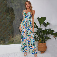 Load image into Gallery viewer, Loose Straight Backless Sling Tropical Print Jumpsuit