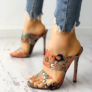 Peacock pattern Mules with stiletto heel