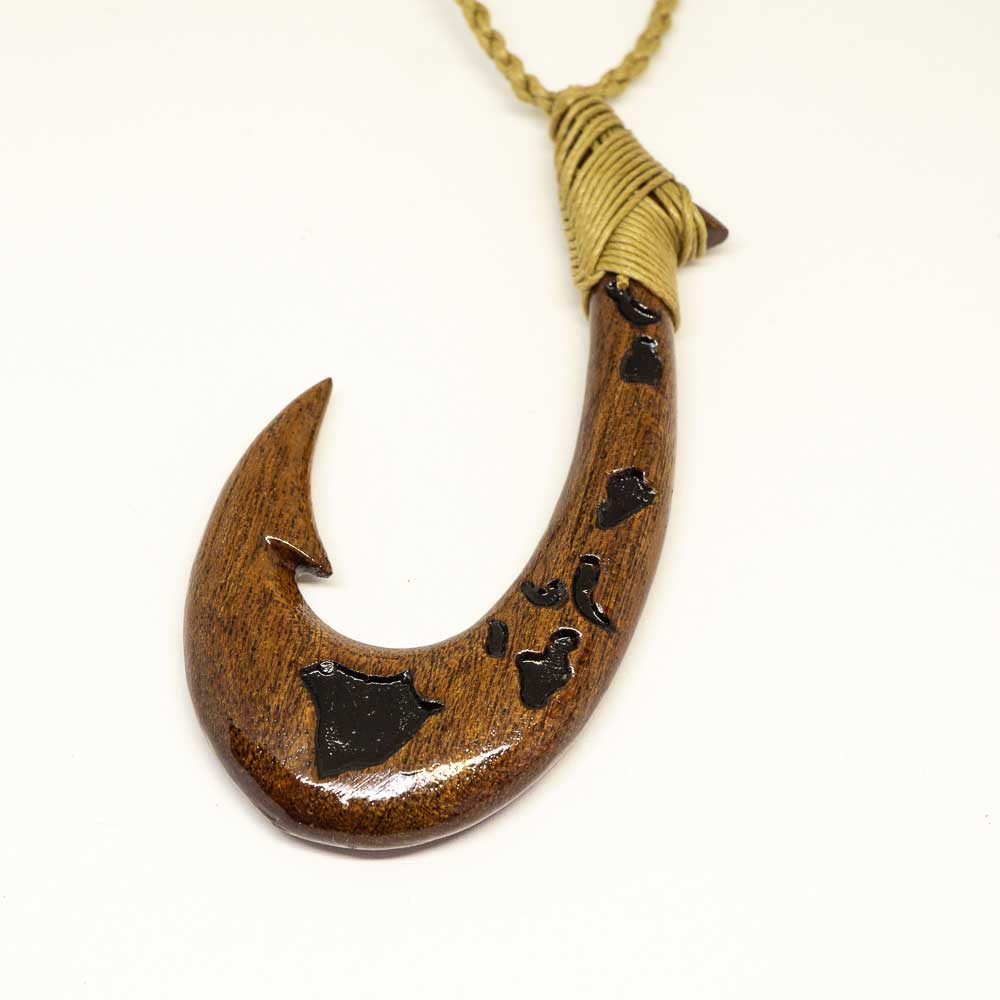 Large Koa Wood Hand Carved Fish Hook Necklace – Lizzie Lahaina