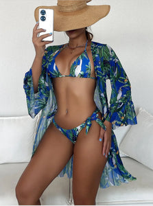3 Piece Tropical Bikini with Coverup