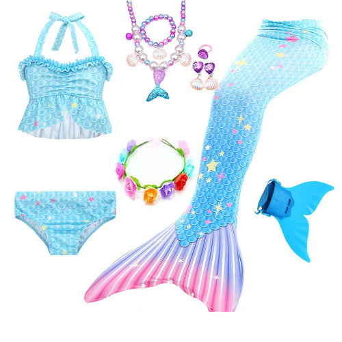 Gift Set - Mermaid Tail Girls Swimsuit with Jewelry and Fins