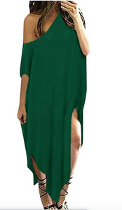 Maxi Dress Striped Irregular Long Dresses Casual Loose Kaftan Round Neck Sundress B-Stripe XL