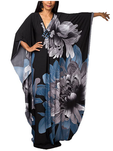 FloralPrint Plus Size Caftan with Batwing Sleeve
