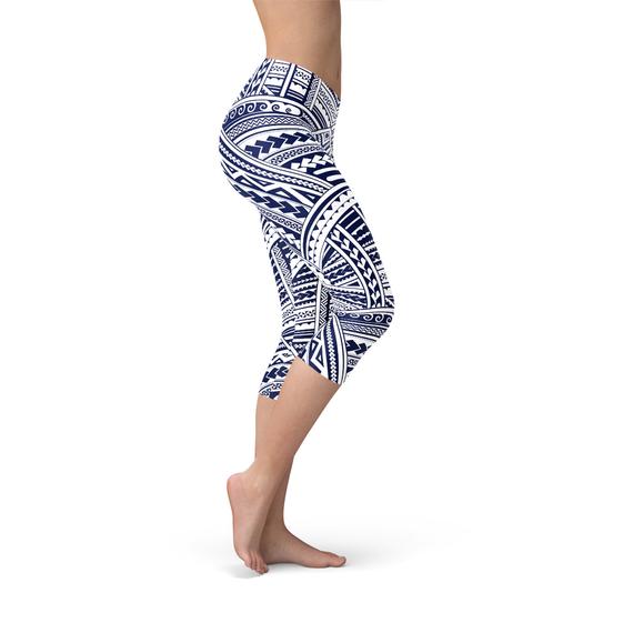 Polynesian Maori Tattoo Capri Leggings