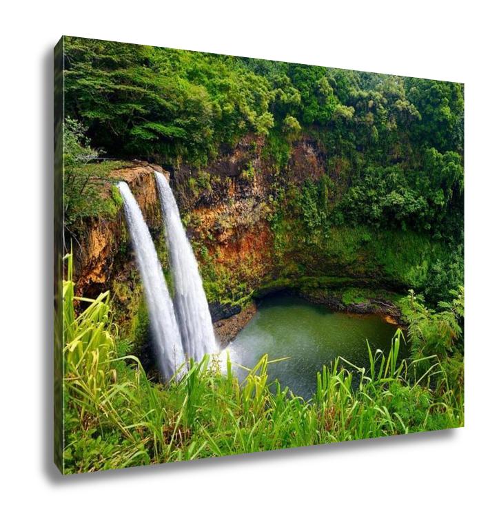 Gallery Wrapped Canvas, Majestic Twin Wailua Waterfalls On Kauai