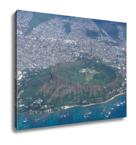 Gallery Wrapped Canvas, Aerial Of Diamond Head Crater Kaimuki Kahala And Honolulu