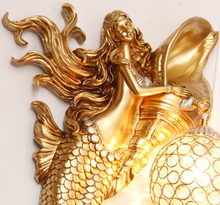 Load image into Gallery viewer, Romantic Mermaid wall lamp European retro gold