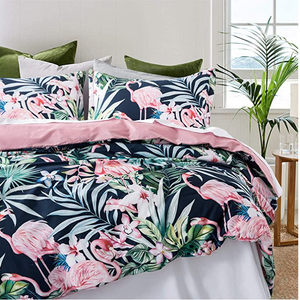 Tropical Exotic Island Flowers Palm Leaves Duvet Cover and Pillowcases Set