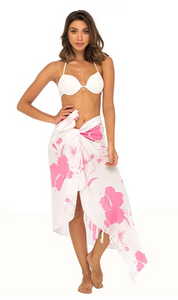 Floral Hibiscus Sequins Wrap Skirt with Coconut Clip
