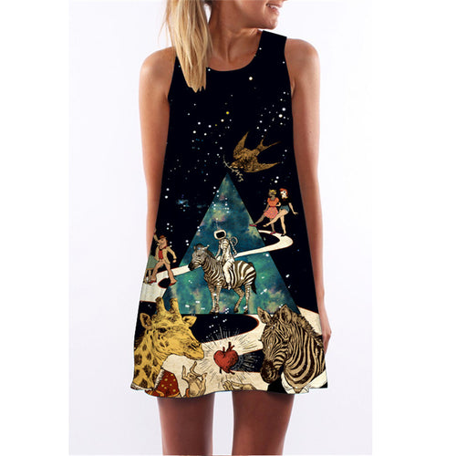 Cartoon Animal Print Short Dress