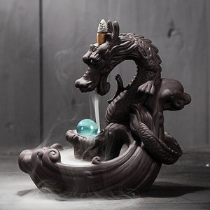 Ceramic Backflow Incense Burner Dragon Ceramic Smoke Waterfall Incense Holder Censer With Crystal Ball  home decoration