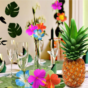 60 Pcs Tropical Party Decoration Supplies 8 inch Tropical Palm Monstera Leaves and Hibiscus Flowers, Simulation Leaf for Hawaiian Luaus