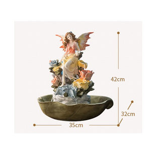 Fairy Sitting In Flowers Statue Water Fountain