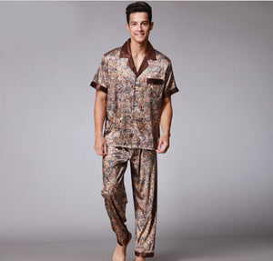 Luxury Silk long-sleeved Satin Men's Lounge Pajamas Set Plus Size 4XL