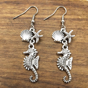Summer Festival Earrings, Shell Earrings,Starfish Seahorse Charm Earrings, Beach Resort Boho Jewelry