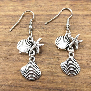 Summer Festival Earrings, Shell Earrings,Starfish Seahorse Charm Earrings, Beach Resort Boho Jewelry