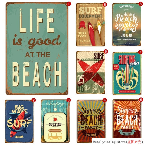 Beach Bar Seaside Resort Inn Hotel House Tin Sign Retro Metal Poster Plaque  (8 X 12 Inches)