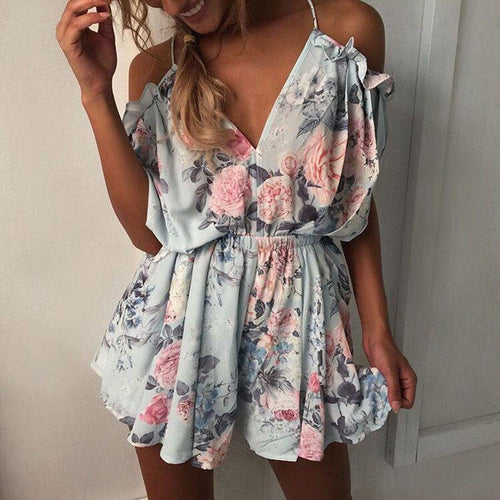 Romantic Summer Short pleated Floral Romper