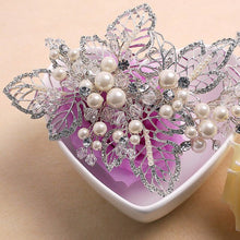 Load image into Gallery viewer, Handmade Golden Crystals Rhinestones Flower Leaf Wedding Hair Clip
