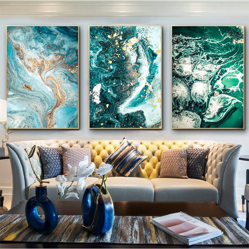 Green Blue Ocean River Fluid Abstract Wall Art