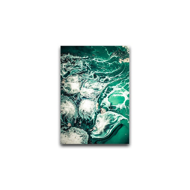 Green Blue Ocean River Fluid Abstract Wall Art