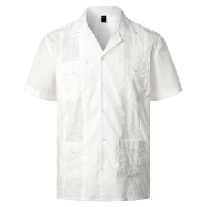 Cubano Style Embroidery Floral Patchwork Shirts for Men