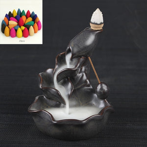 Waterfall Backflow Buddhist Aroma Censer for Tea house with 20 Incense Cones