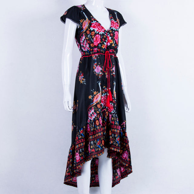 Bohemian Holiday Summer Ethnic Print Dress
