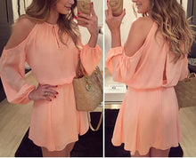 Load image into Gallery viewer, Long Sleeve Casual Off Shoulder Chiffon  Mini Dress