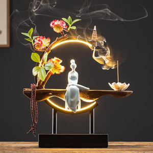 Handmade Waterfall Backflow Incense Burner with Flower Censer