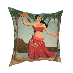 Hawaiian Vintage Hula Girl Throw Pillow Cover