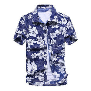 Colorful Printed Beach Aloha Shirts Short Sleeve Plus Size 5XL