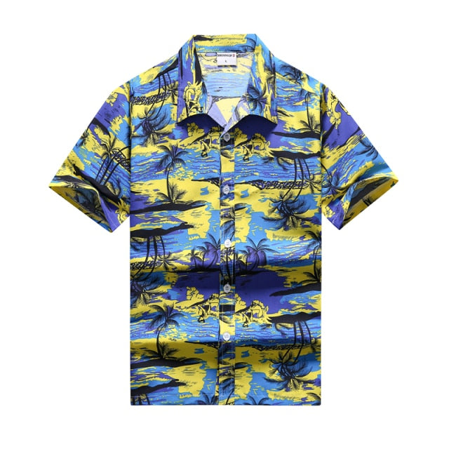 Colorful Printed Beach Aloha Shirts Short Sleeve Plus Size 5XL
