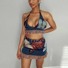 Load image into Gallery viewer, Butterfly Print Two Piece Set Halter Top and Mini Skirt