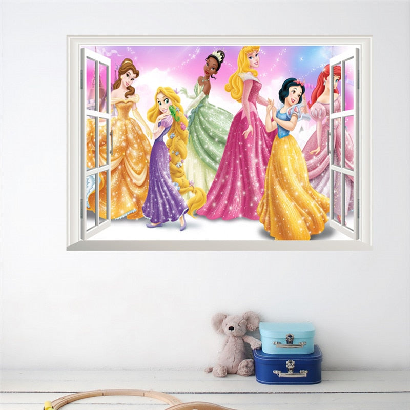 Cartoon Princess Queen Wall Stickers For Kids Room PVC Wall Decals Snow Girl 3d Girl's Bedroom Decor Children Birthday Gift